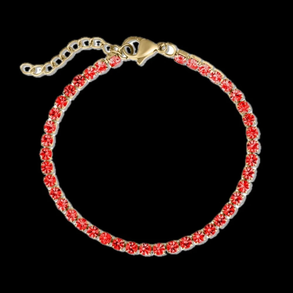 Red Ruby CZ 18K Gold Stainless Steel Tennis Bracelet July Birthstone Waterproof - Picture 7 of 7